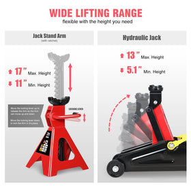 DNA MOTORING ratchet jack stand adjusting height for stable support