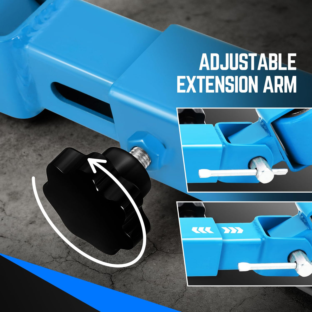 DNA MOTORING hitch pin and fastener detail showing secure attachment, reliable hold benefit