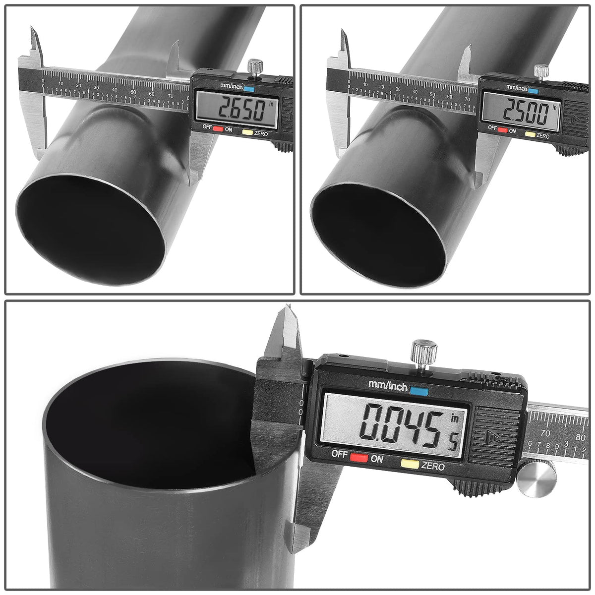 DNA MOTORING elbow beside ruler showing 2.5" OD scale