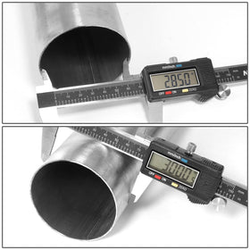 DNA MOTORING pipes next to ruler showing 3.0 inch diameter and scale for planning
