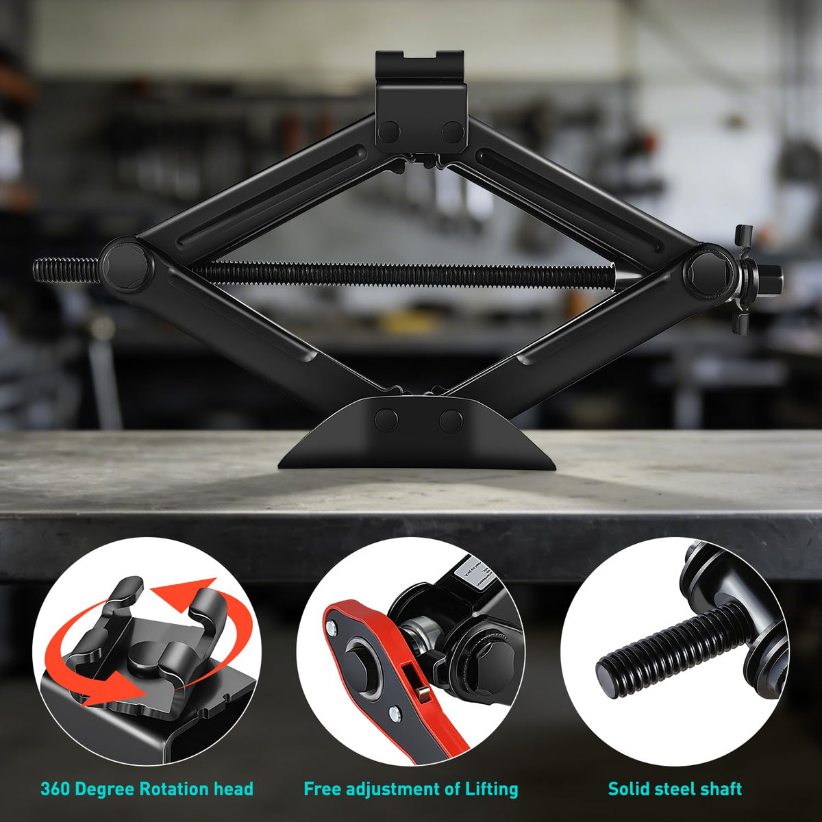 DNA Motoring compact jack stored in a trunk showing easy transport and space-saving benefit