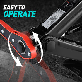 DNA Motoring scissor jack lifting a sedan illustrating practical roadside tire-change capability