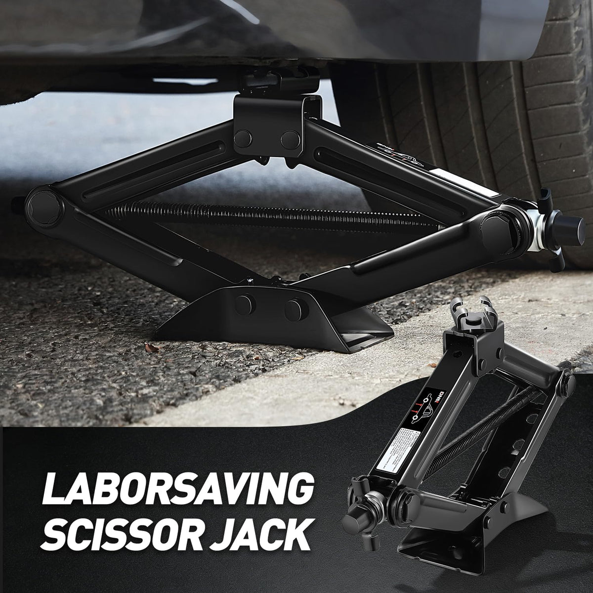 DNA Motoring jack next to a hand for scale showing portable size and ergonomic handling