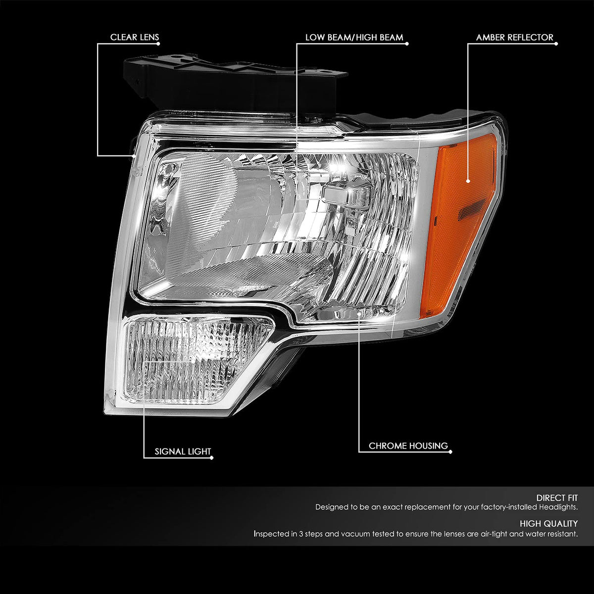 DNA MOTORING side profile of headlight housing demonstrating clean OEM fitment