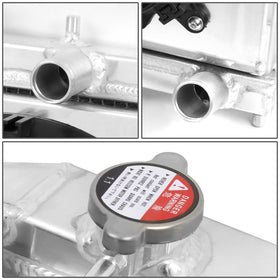 DNA MOTORING radiator next to ruler showing compact dimensions for easy OEM replacement