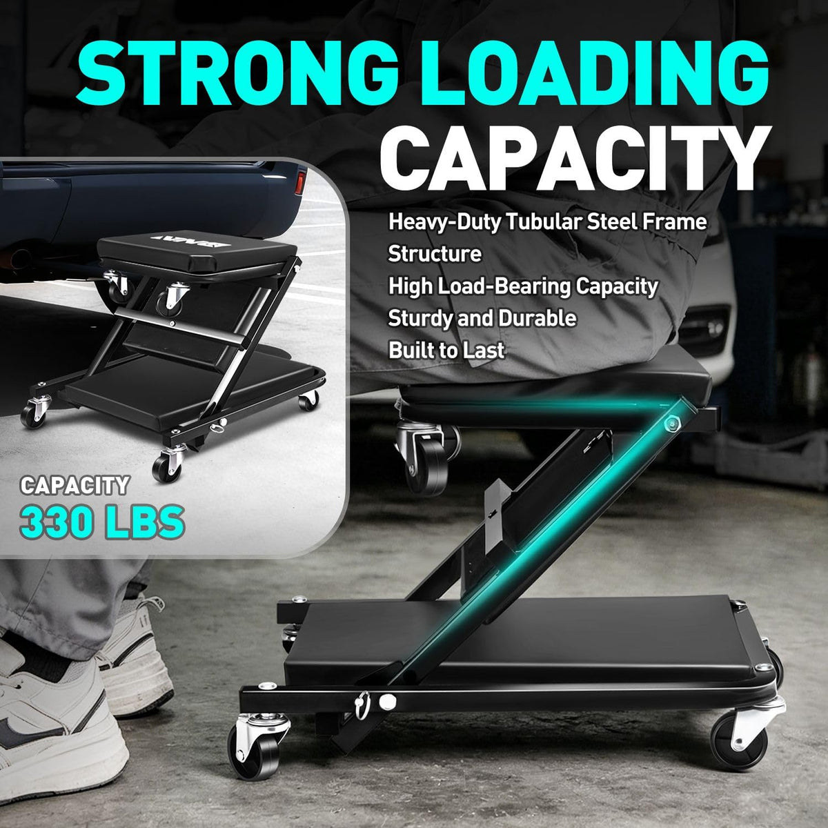 DNA Motoring next to toolbox for scale showing compact footprint and easy storage