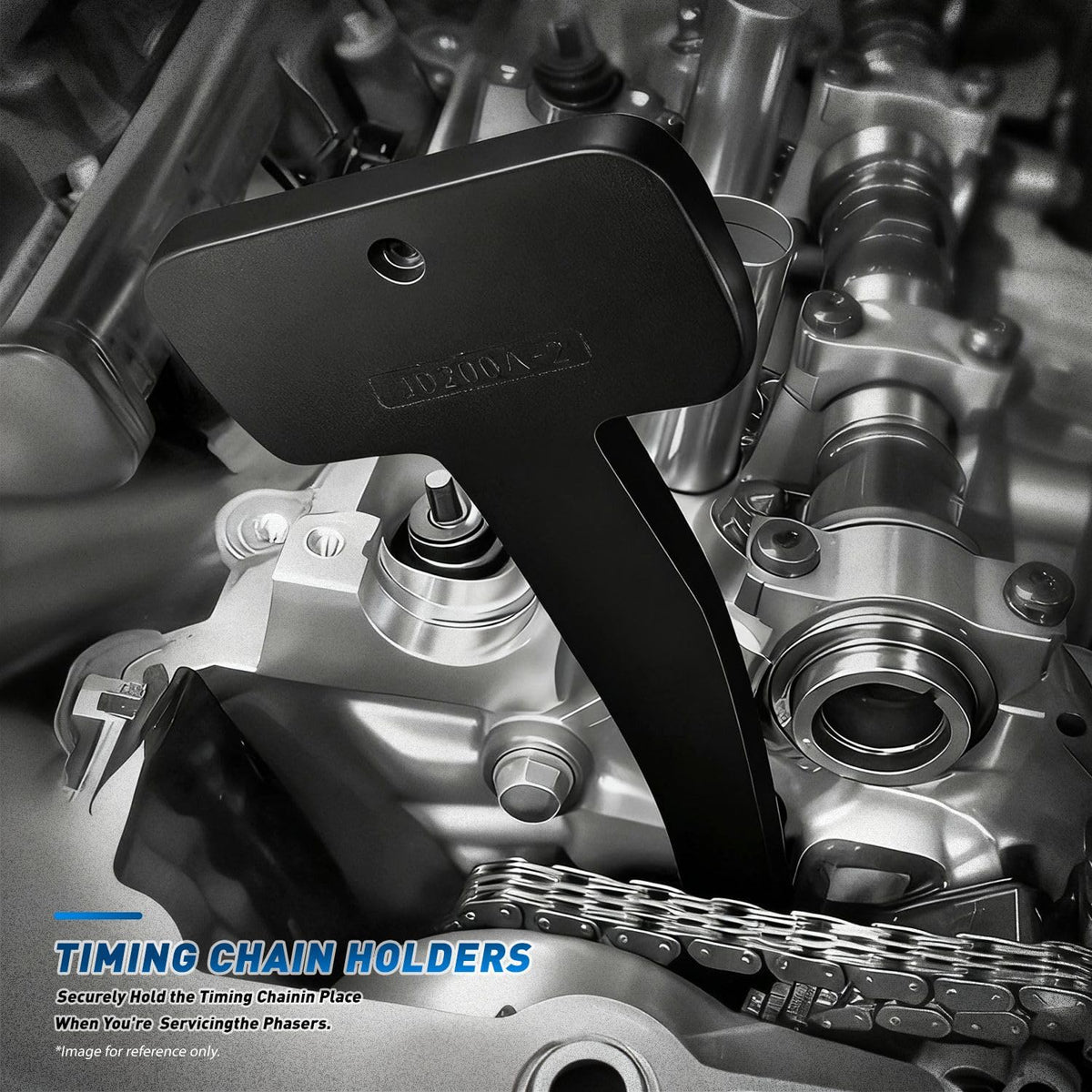DNA MOTORING tensioner locking pins with scale to show size and easy installation benefit