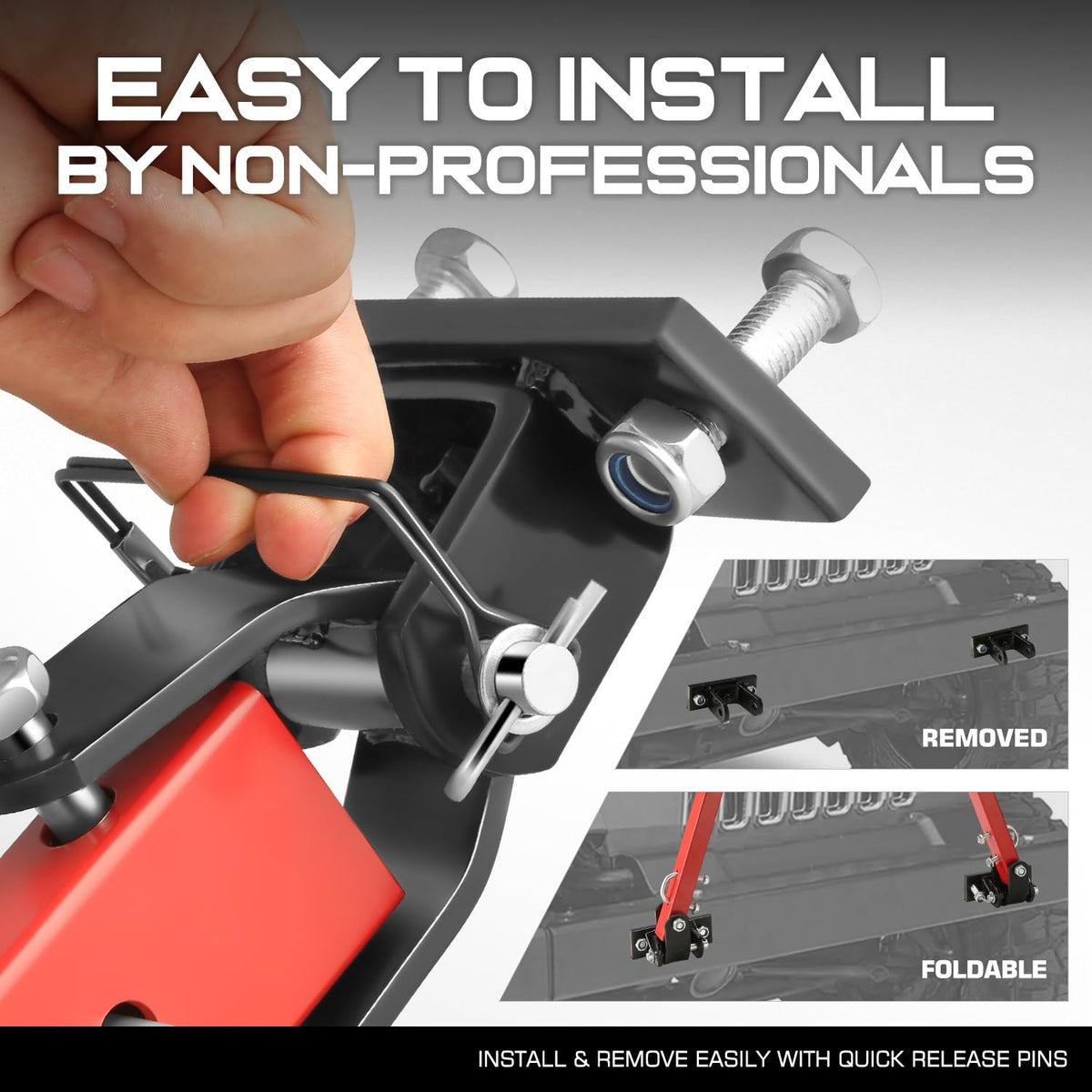 DNA MOTORING adjustable-width detail illustrating 24 to 41 inch fit range
