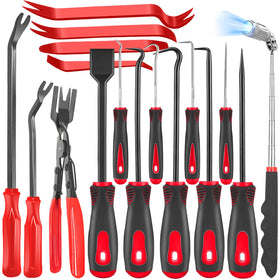 DOAHO front view of red 17-piece kit showing organized tools and pouch for convenience