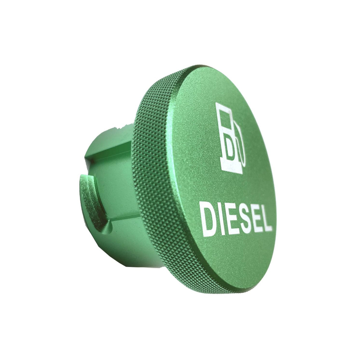 DOCA diesel cap front view showing durable aluminum finish and precise fit