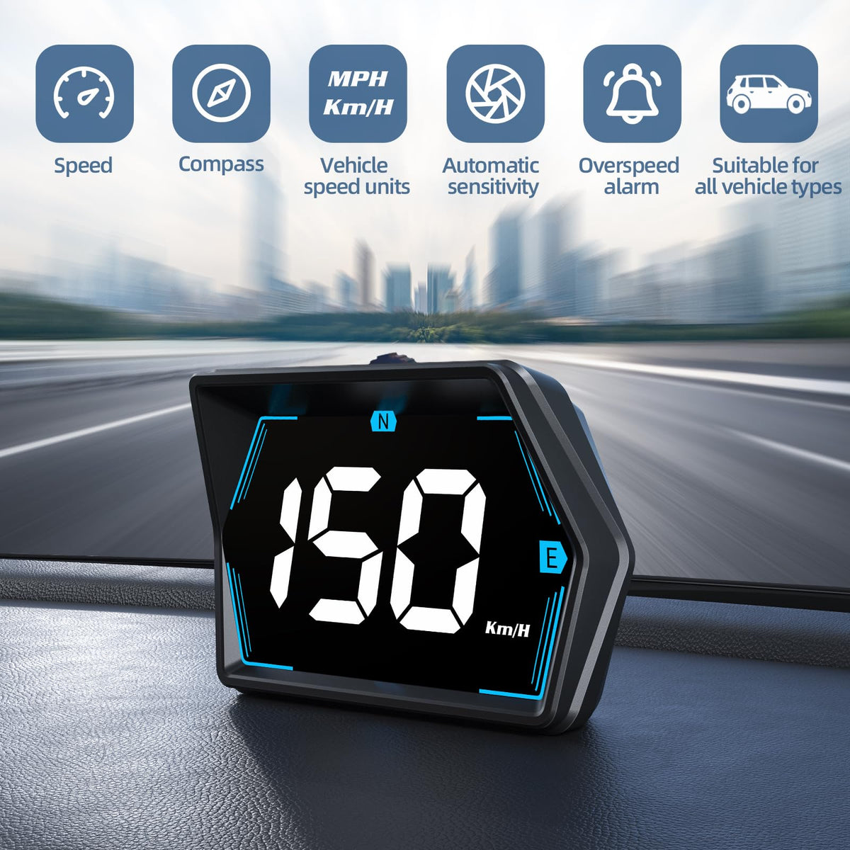Docbraces display with compass and flashing overspeed alert for warnings
