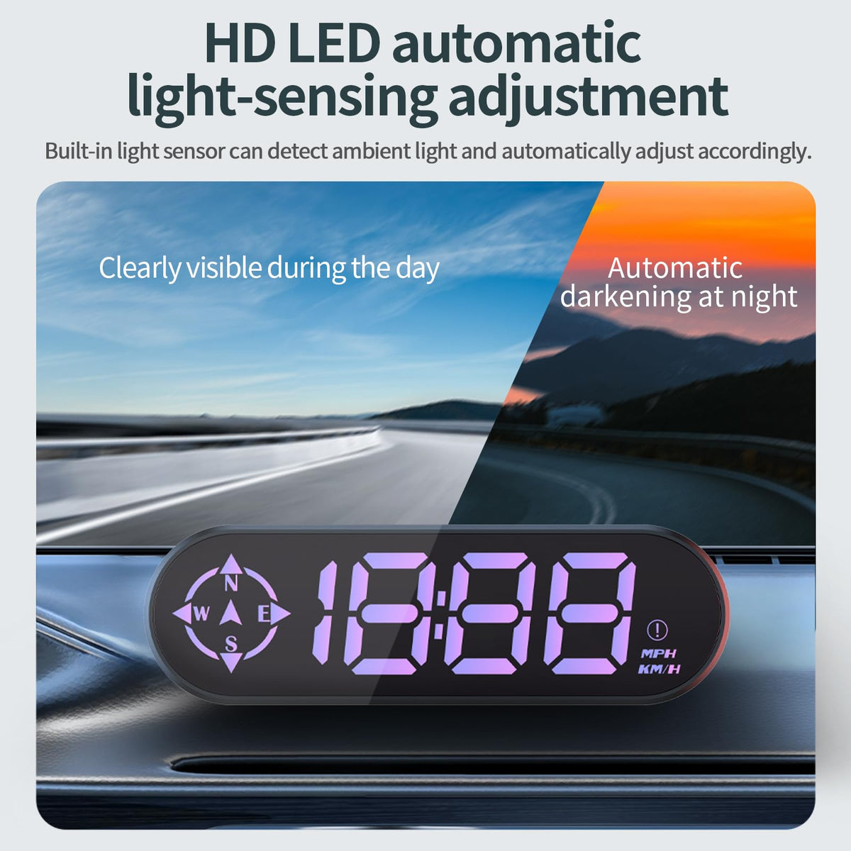 Docbraces HUD mounted on a car dash displaying real-time speed while driving benefit