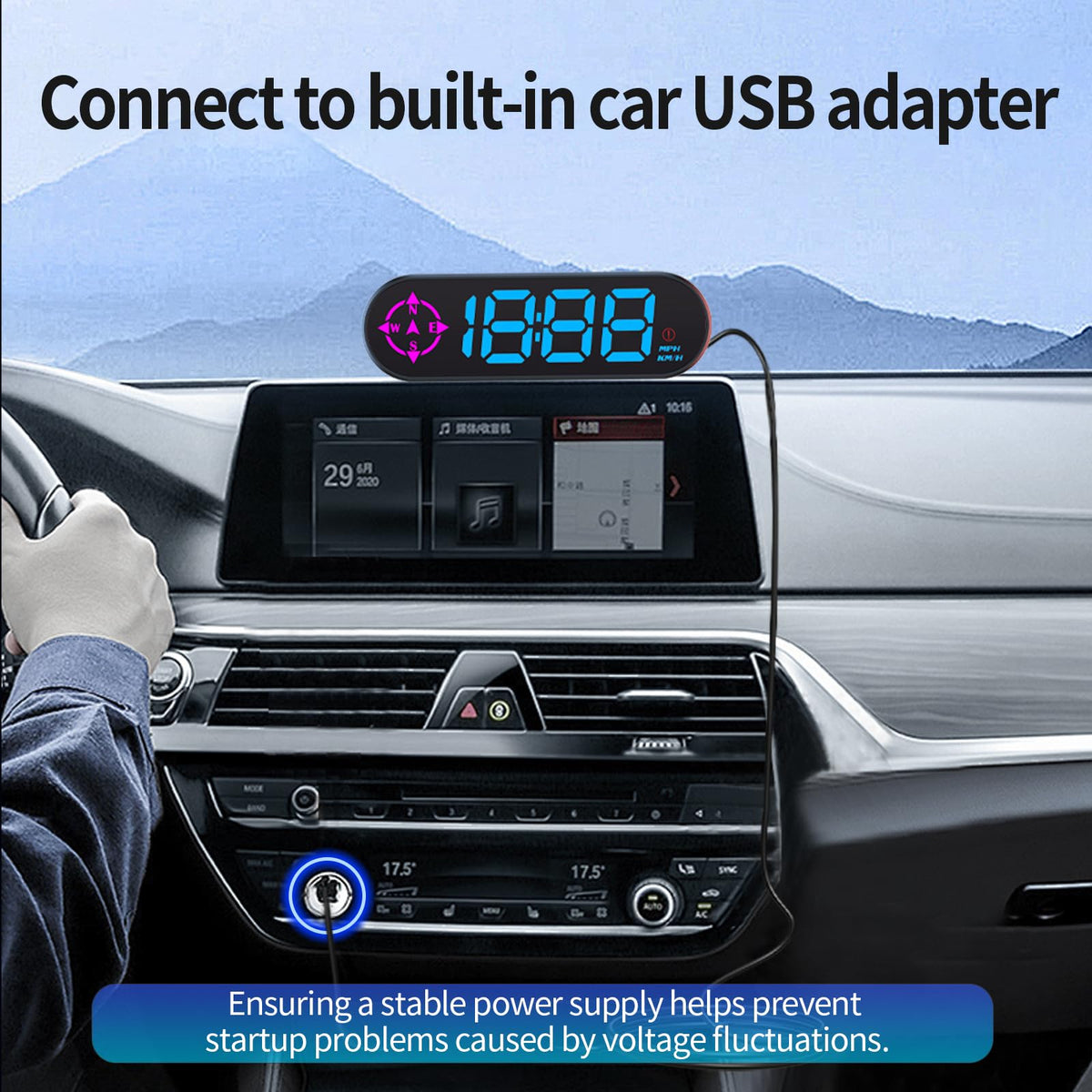 Docbraces HUD next to smartphone showing compact size and easy dash fit benefit