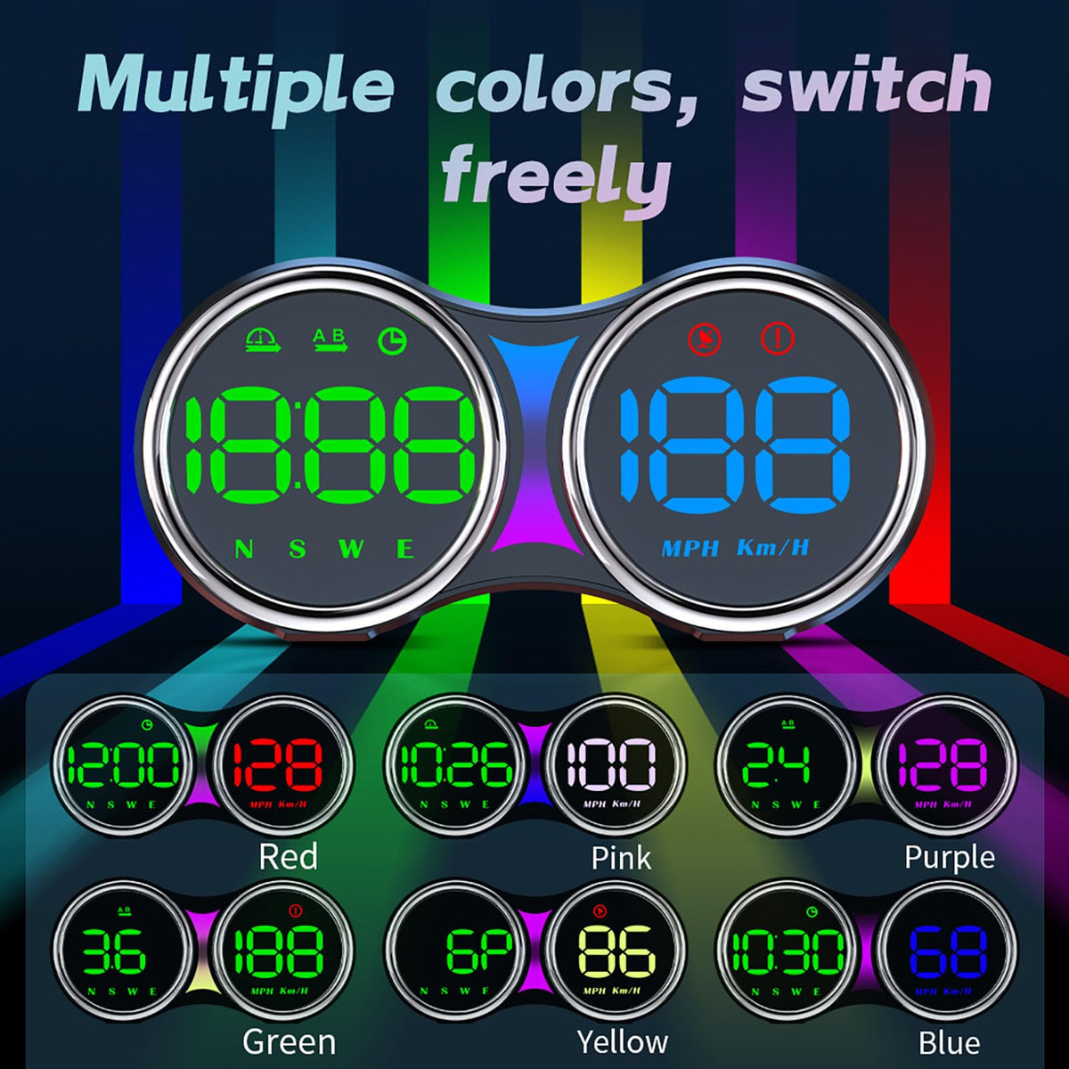 Docbraces HUD night view with auto-adjusted brightness for safe nighttime driving