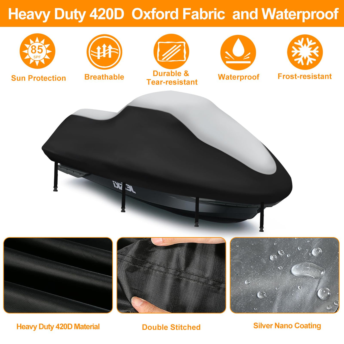 DOCEPERT fabric close-up showing 420D texture, durable water resistance