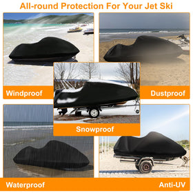 DOCEPERT cover on a 3-seater Waverunner in marina setting, clean protection