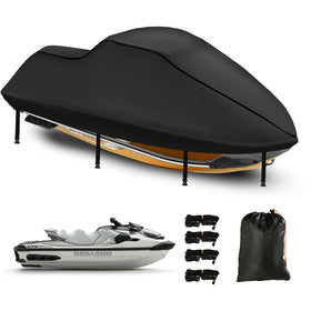 DOCEPERT front view showing full cover protecting a jet ski, secure protection