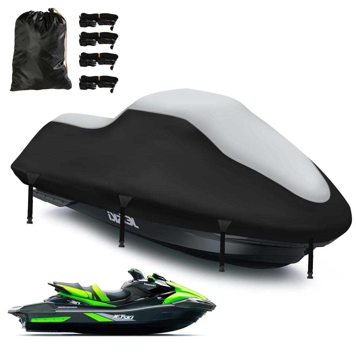 DOCEPERT front view of full jet ski cover showing protective fit and quick placement