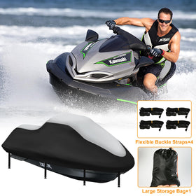 DOCEPERT covered jet ski docked outdoors, protects from sun and rain