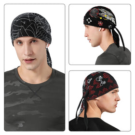 DOCILA durag worn under a motorcycle helmet demonstrating secure fit and sweat control
