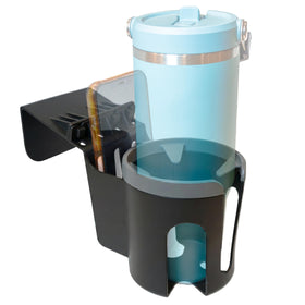 DockCharged front view of cup holder showing compact design and stable mount benefit