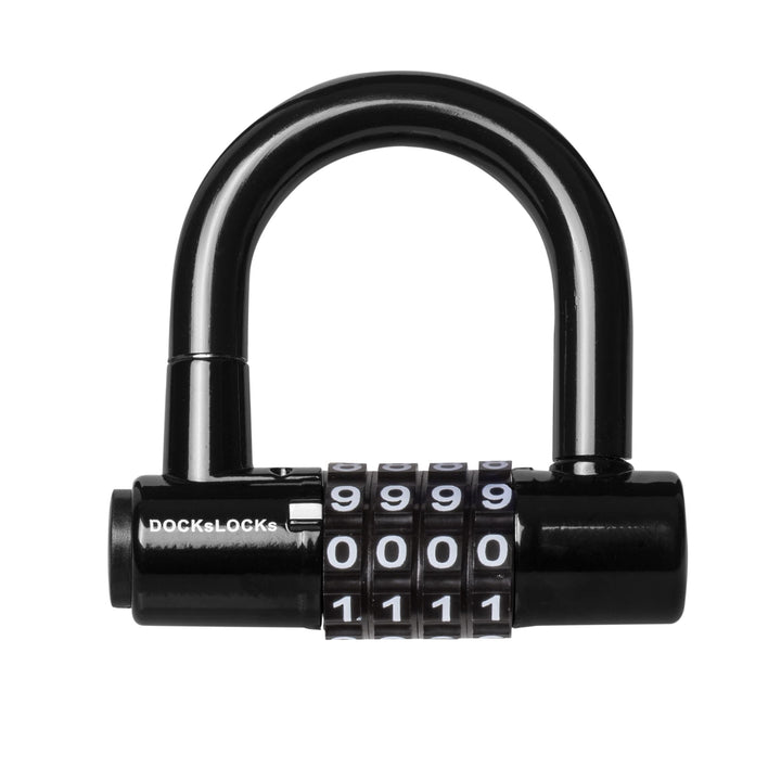 DocksLocks front view of compact U-lock demonstrating sturdy compact protection