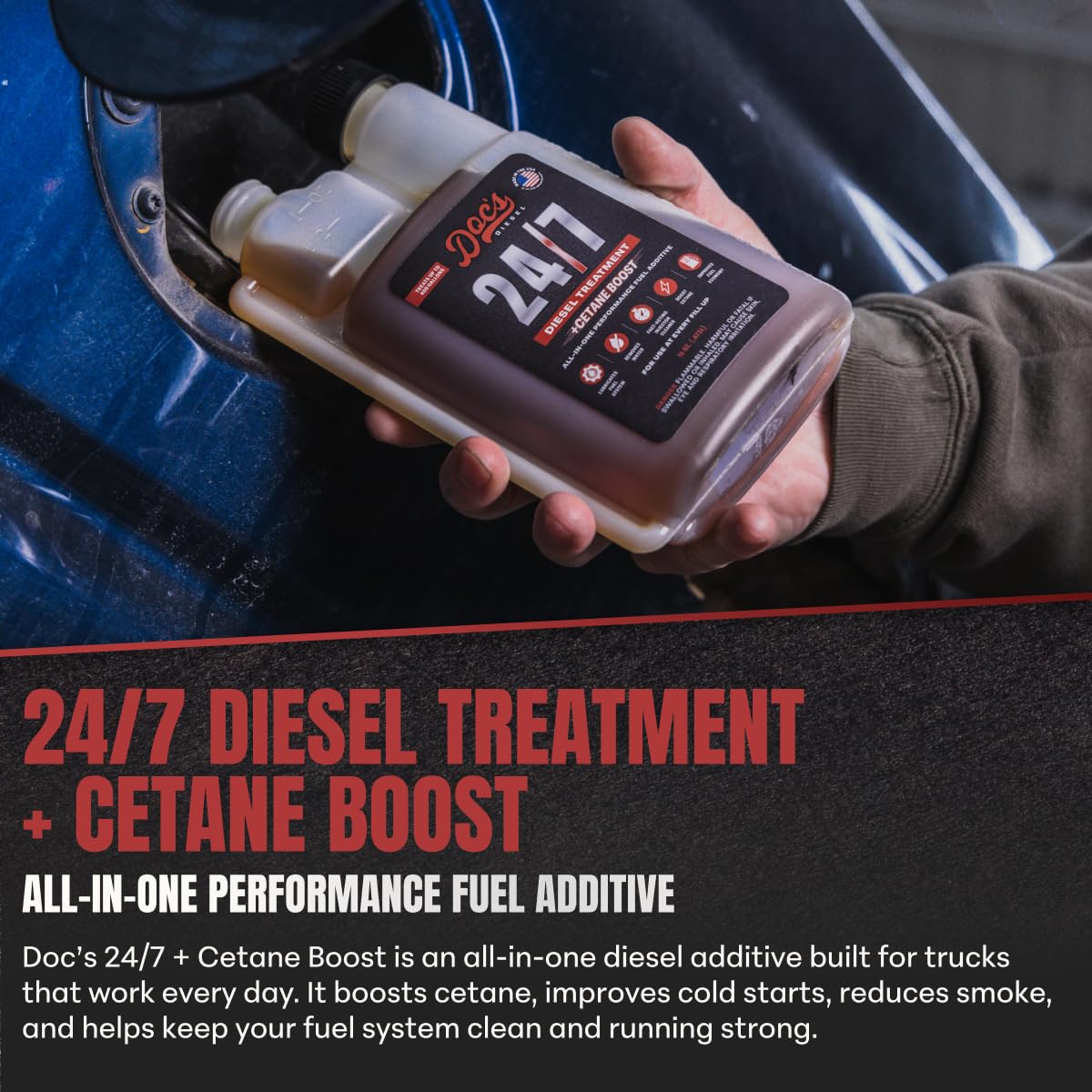 Doc's Diesel close-up of label text highlighting usage directions
