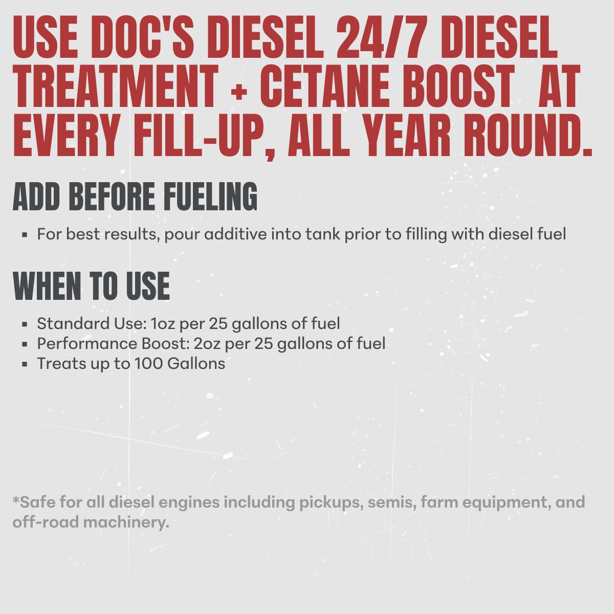 Doc's Diesel bottle beside a gallon for scale and treatment capacity