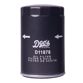 Doc's Diesel D11878 oil filter top label view showing model and sealing surface for confident installation