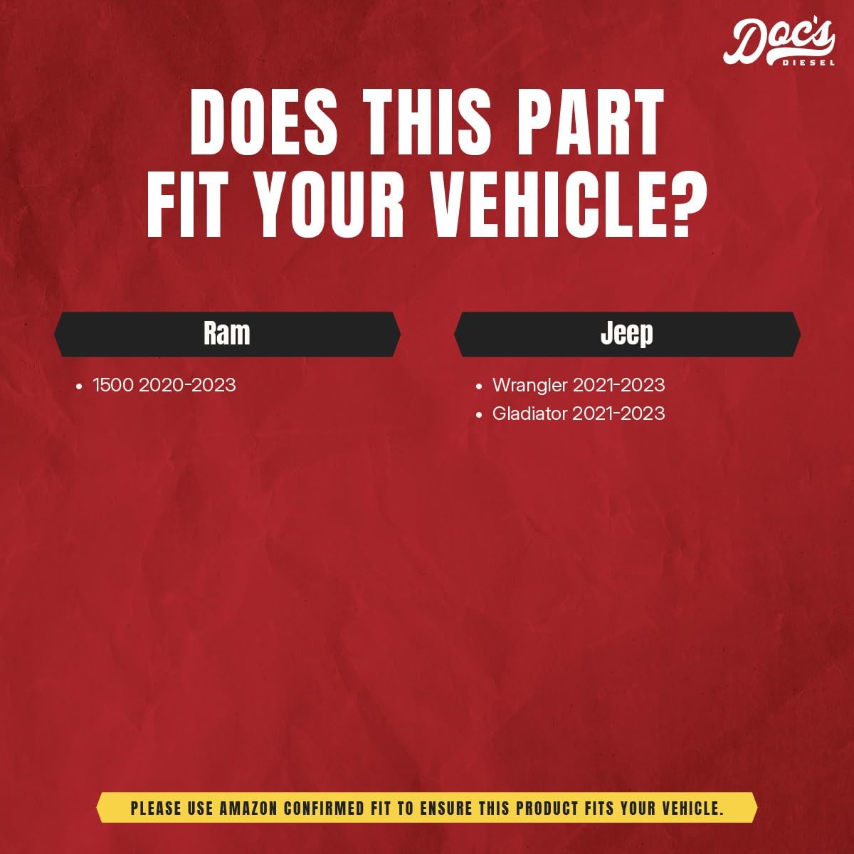 Doc's Diesel label closeup highlighting part number and fitment benefits
