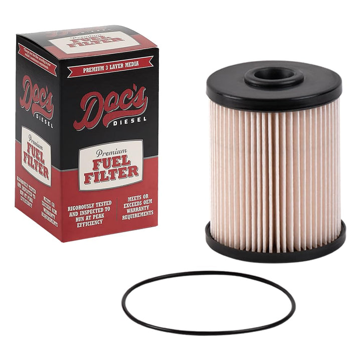 DOC'S Diesel front view of fuel filter showing shape and ports, ensures correct fit