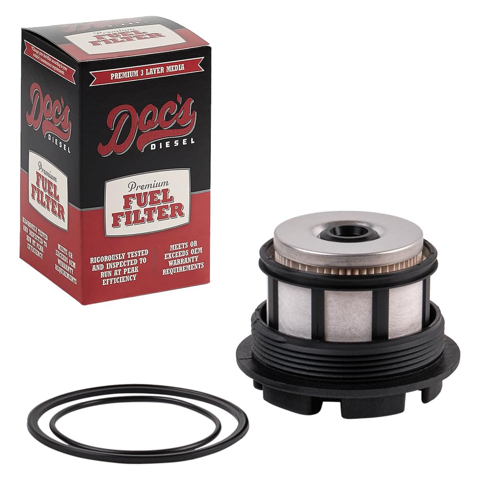 Doc's Diesel front view of fuel filter showing shape and fit for quick identification