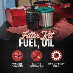 Doc's Diesel oil filter close-up revealing media and sealing features for protection