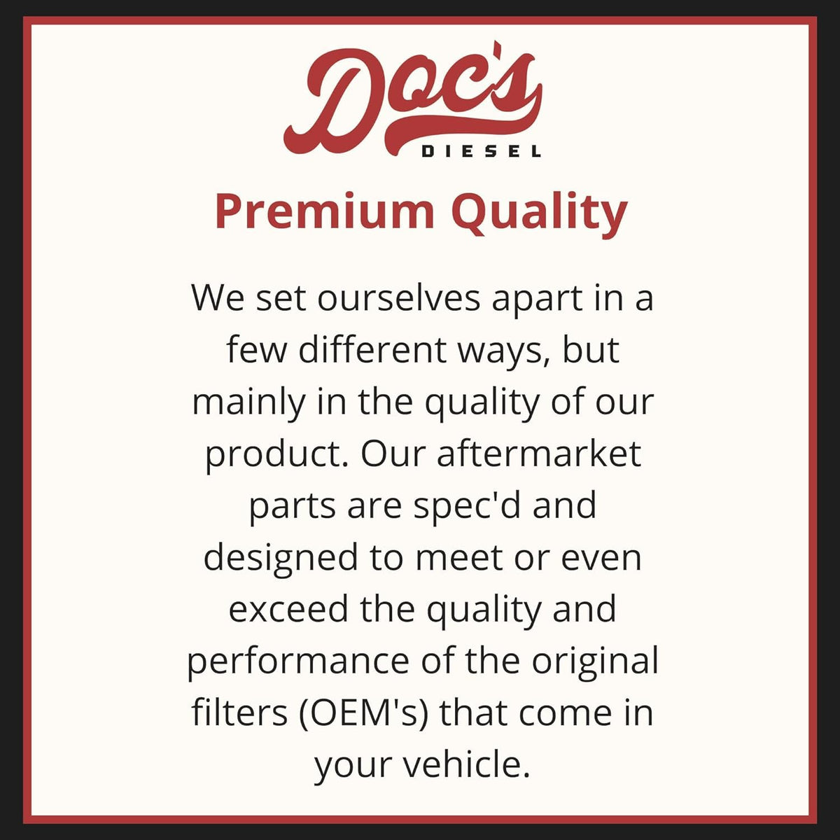 Doc's Diesel filter set next to a ruler illustrating compact size for quick service