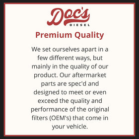 Doc's Diesel filter set next to a ruler illustrating compact size for quick service