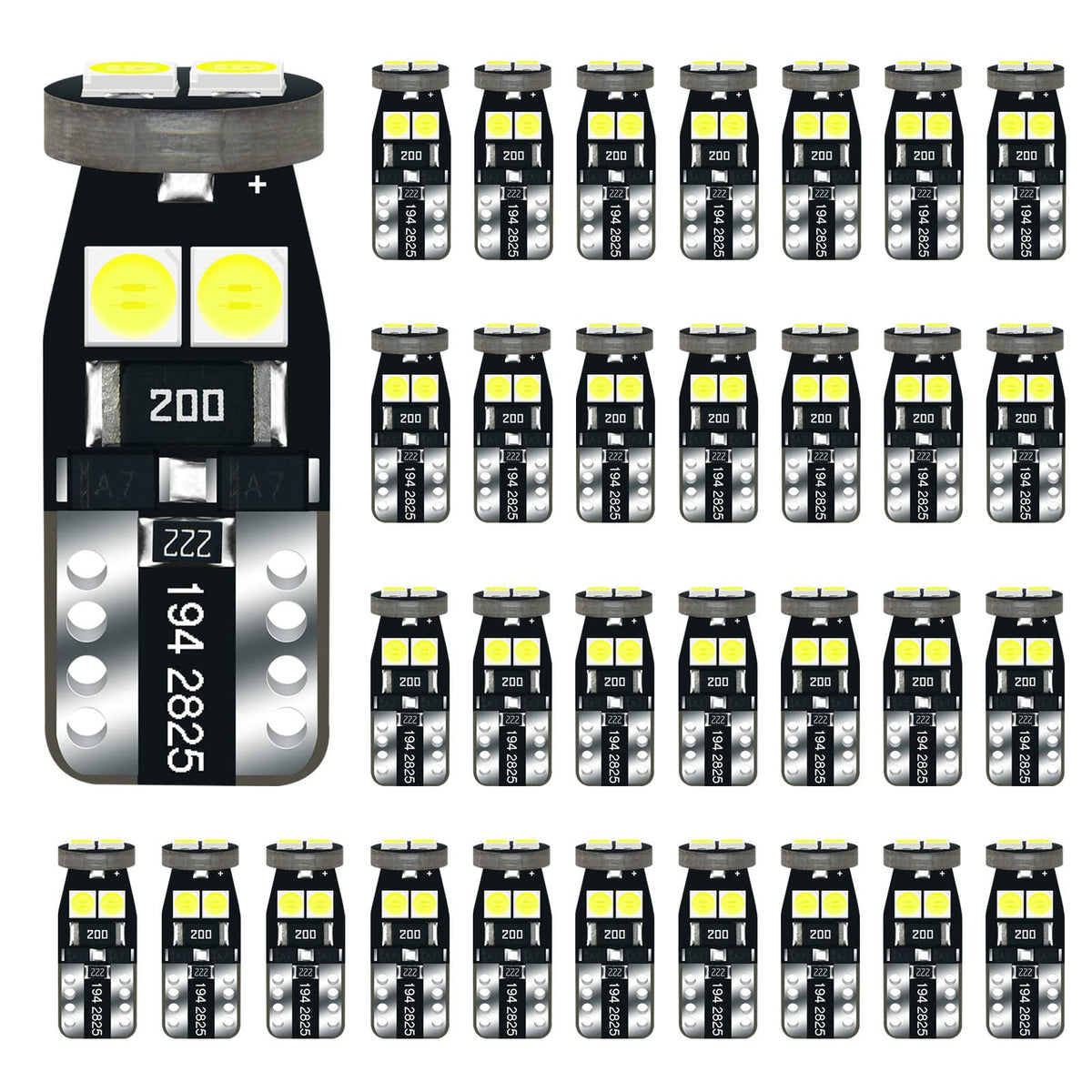 DODOFUN T10 front view showing compact bulb and wedge base, bright benefit