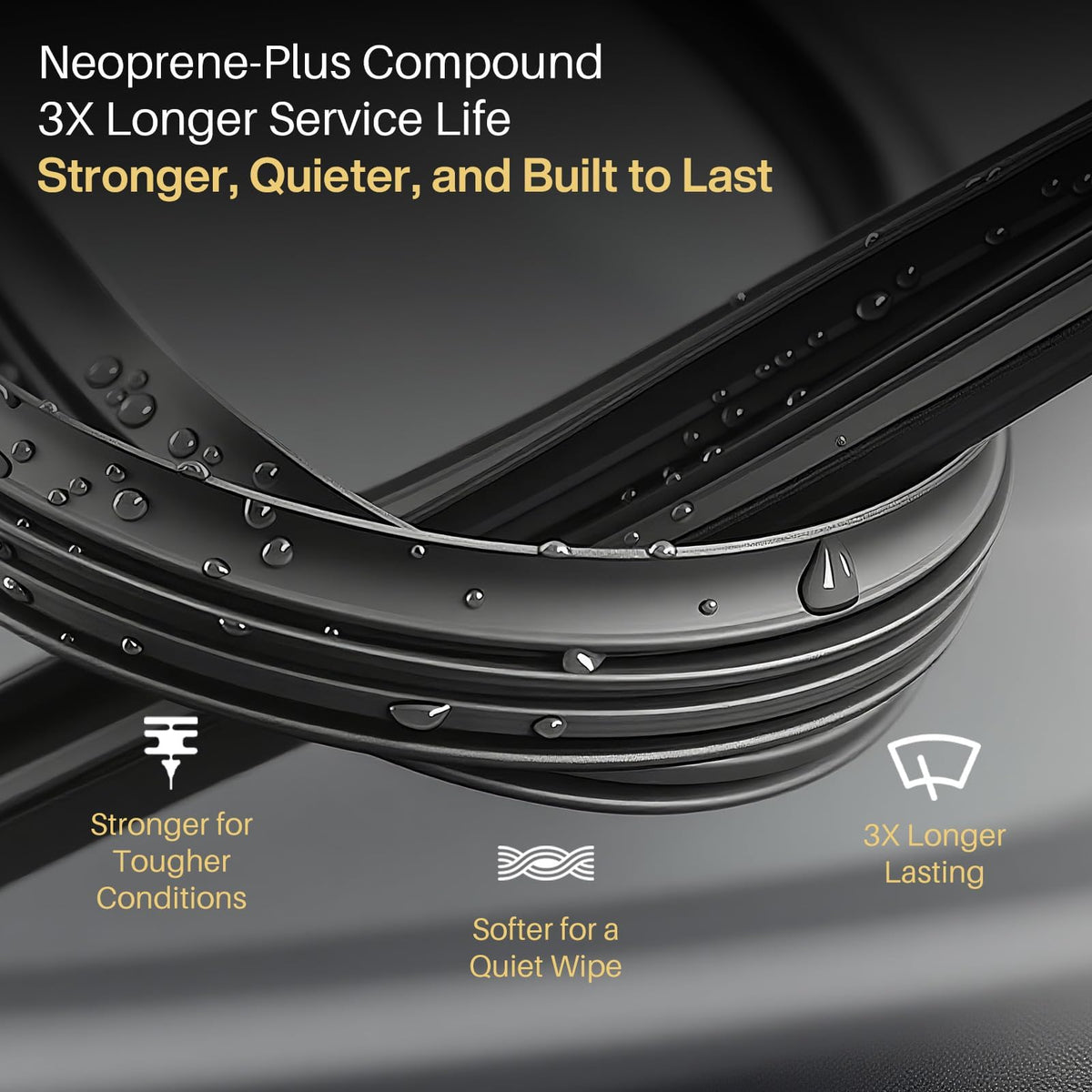 DOG TAIL neoprene rubber texture detail highlighting quiet, vibration-absorbing wipe