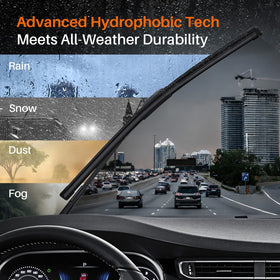 DOG TAIL blades on a car in rain showing improved visibility and water beading