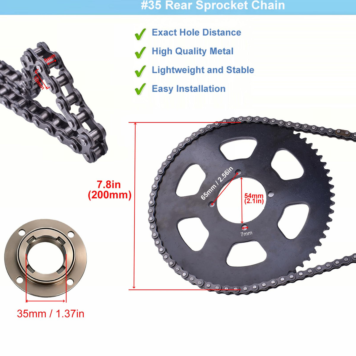 doinal side profile of the 65-tooth sprocket highlighting thickness and machining