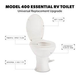 Dometic Model 400 rear profile showing compact design that saves bathroom floor space
