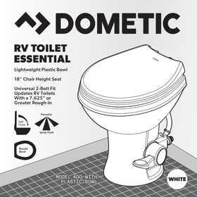 Dometic Model 400 next to ruler showing 18-inch chair height for home-like ergonomics