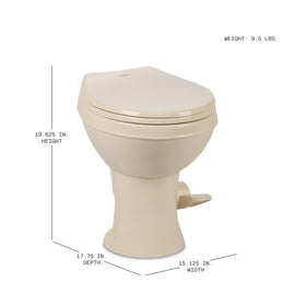 Dometic Model 400 soft-close seat detail highlighting quiet close benefit