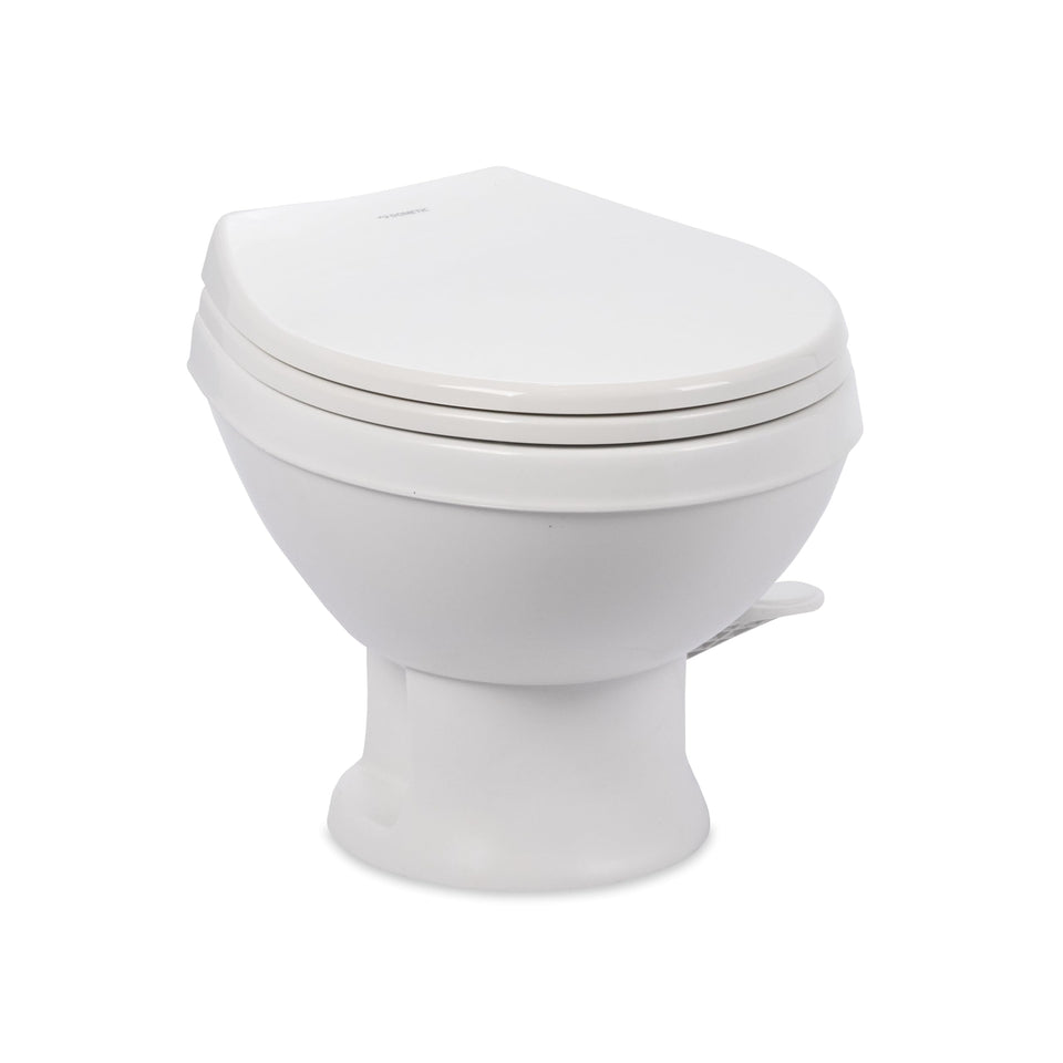 Dometic Model 401 front profile showing full-size bowl and comfortable rim