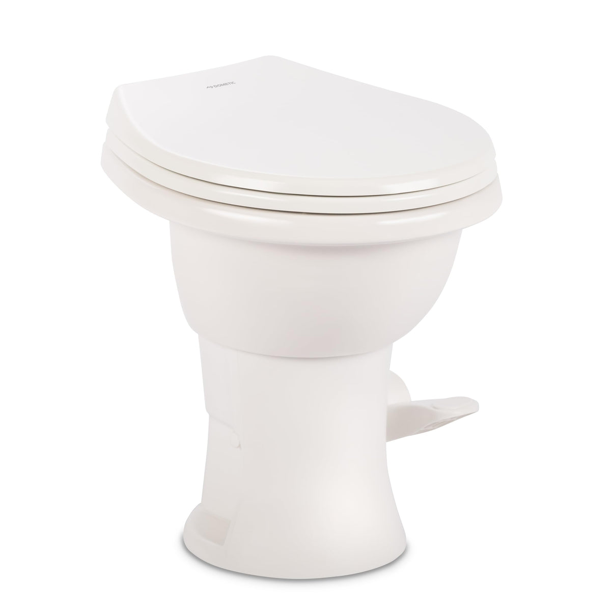 Dometic Model 410 front view showing compact porcelain bowl and clean design benefit durable hygiene
