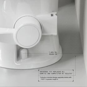 Dometic Model 410 rear fit illustration showing 7.625-inch clearance for tight RV spaces benefit