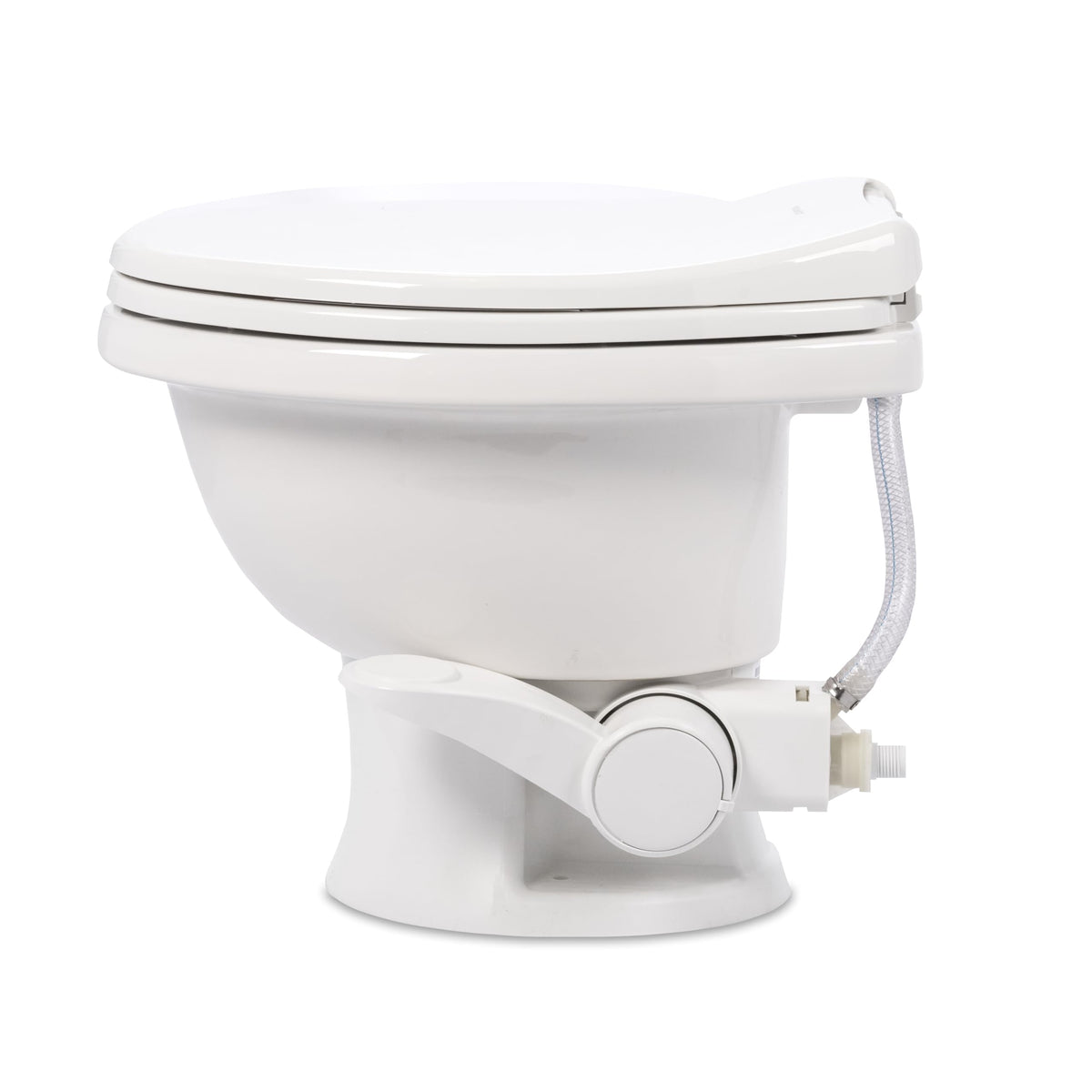 Dometic porcelain bowl closeup highlighting scratch resistance and easy maintenance