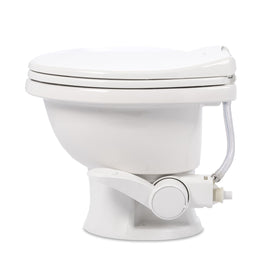 Dometic porcelain bowl closeup highlighting scratch resistance and easy maintenance
