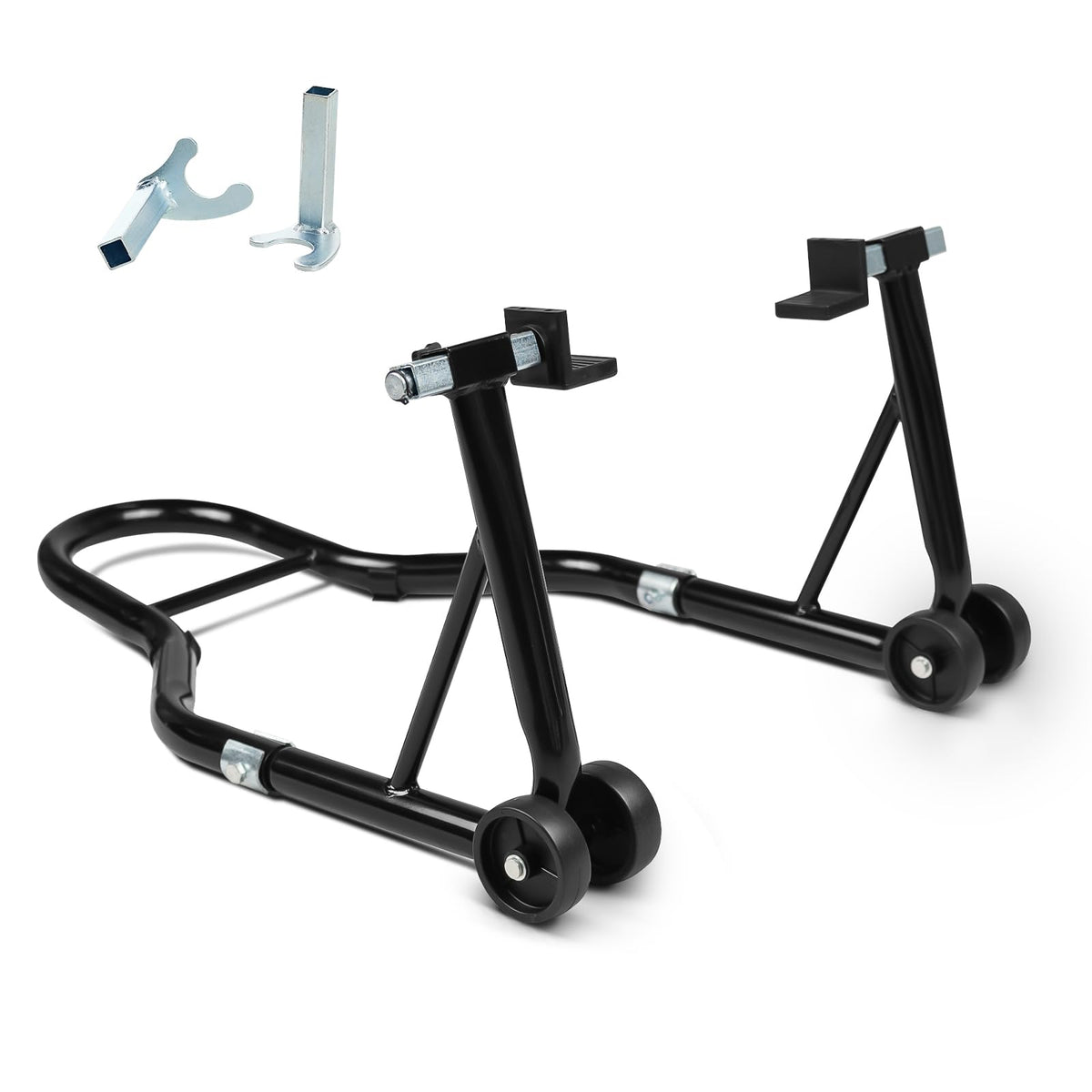 Donext front view of rear wheel stand showing sturdy frame and stability benefit