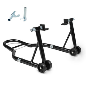 Donext front view of rear wheel stand showing sturdy frame and stability benefit