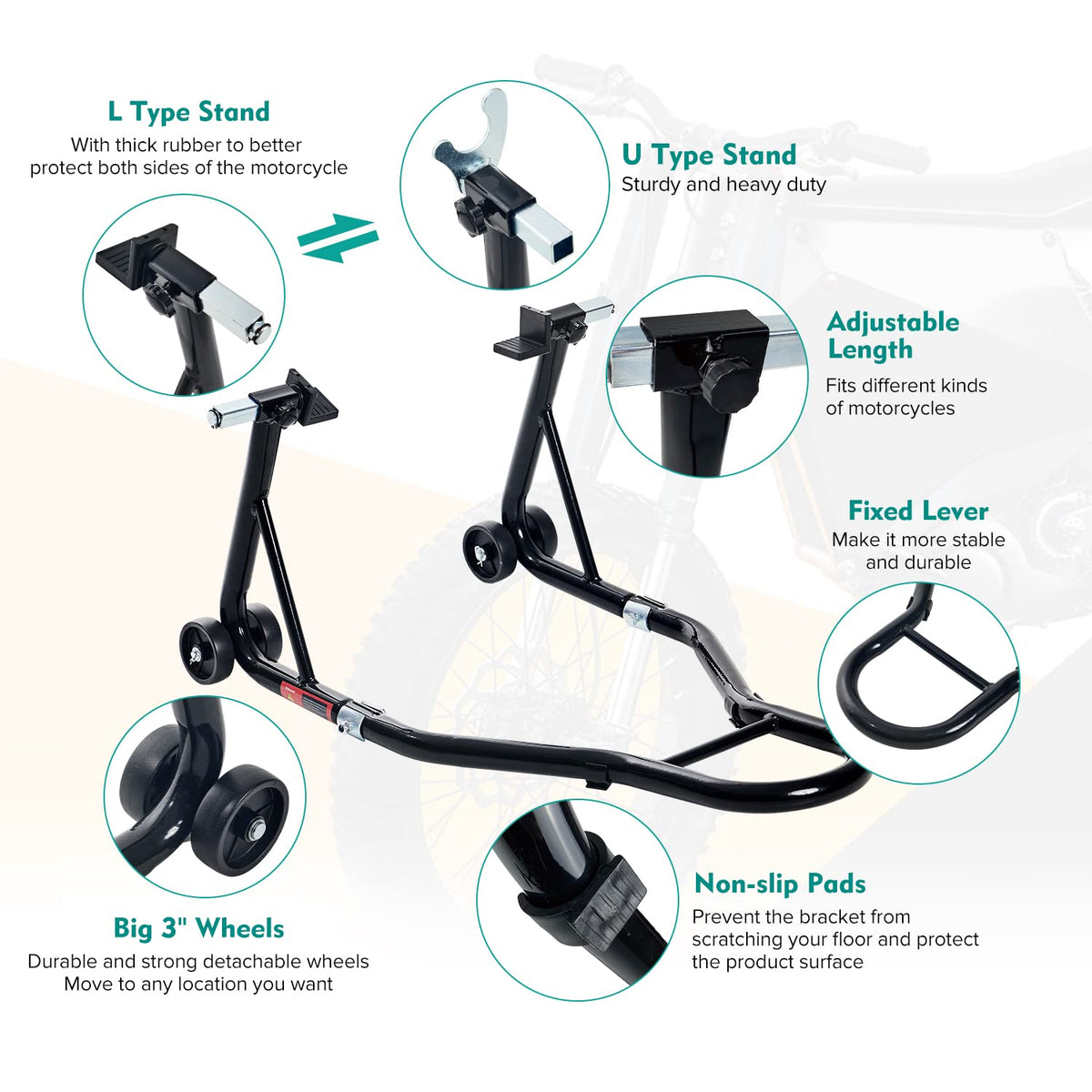 Donext detail of U and L forks showing adjustable fit benefit